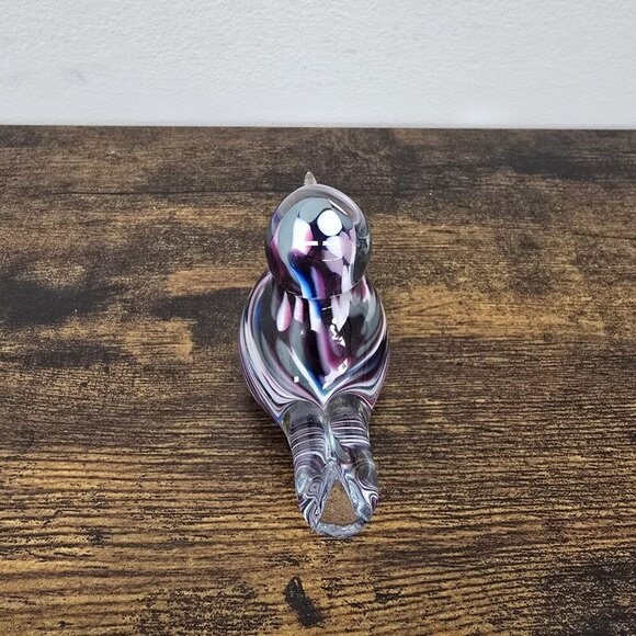 Glass Art Bird Paperweight Purple Blue Gray White Swirl Pattern EUC - Picture 4 of 9
